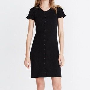 Madewell | NWT Women's Button-Front Ribbed Mini Dress - Black - Size XXS